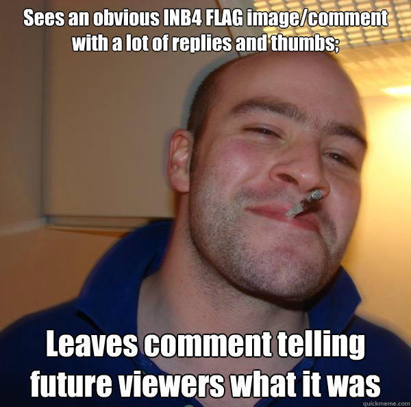 Sees an obvious INB4 FLAG image/comment with a lot of replies and thumbs; Leaves comment telling future viewers what it was - Sees an obvious INB4 FLAG image/comment with a lot of replies and thumbs; Leaves comment telling future viewers what it was  Misc