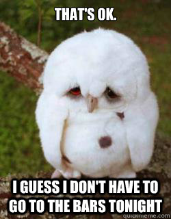 That's Ok. i guess i don't have to go to the bars tonight  Sad Owl