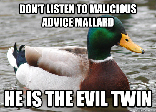 don't listen to malicious advice mallard he is the evil twin  Actual Advice Mallard