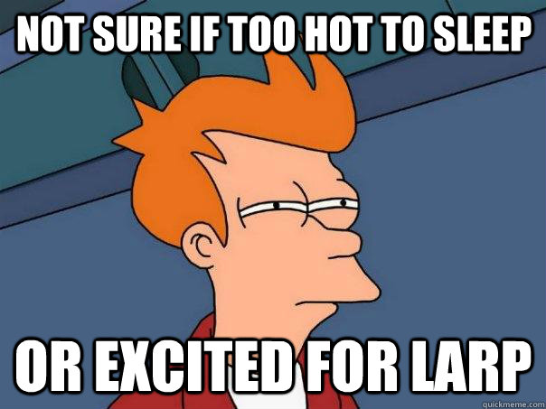 not sure if too hot to sleep or excited for larp  Futurama Fry