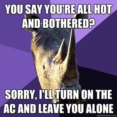you say You're all hot and bothered? Sorry, i'll turn on the AC and leave you alone - you say You're all hot and bothered? Sorry, i'll turn on the AC and leave you alone  Sexually Oblivious Rhino