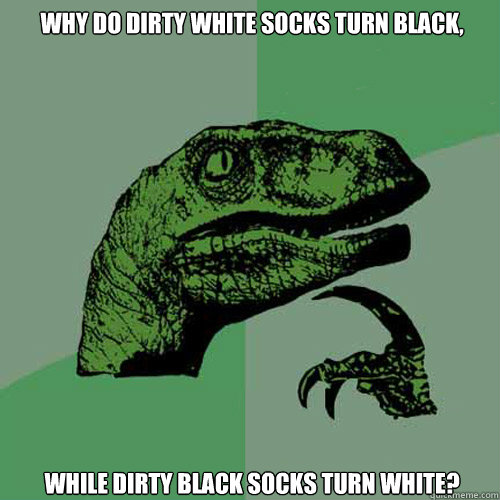 Why do dirty white socks turn black, while dirty black socks turn white?  Philosoraptor