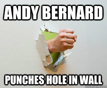 andy bernard punches hole in wall  