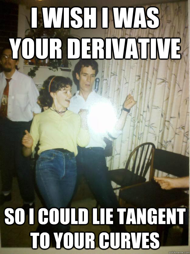 I wish I was your derivative  so I could lie tangent to your curves  