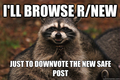 I'll browse r/new just to downvote the new safe post  Insidious Racoon 2