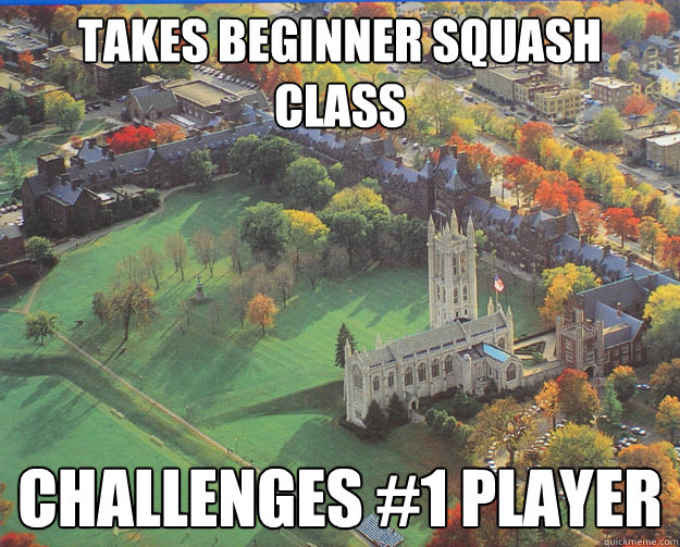 takes beginner squash class challenges #1 player   