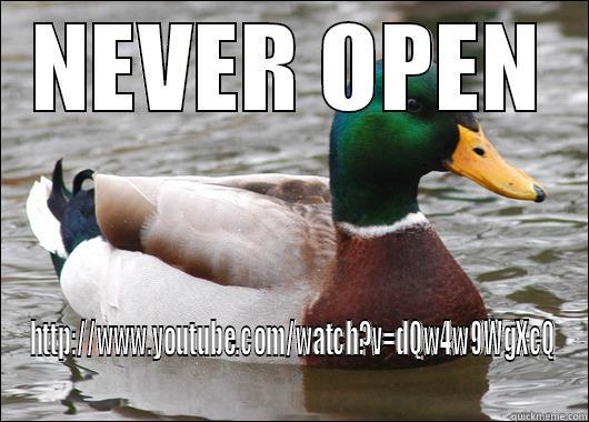 NEVER OPEN HTTP://WWW.YOUTUBE.COM/WATCH?V=DQW4W9WGXCQ Actual Advice Mallard