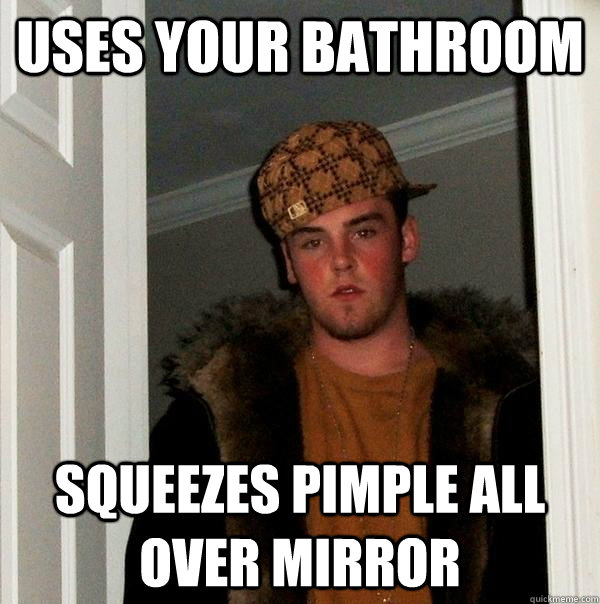 USES YOUR BATHROOM SQUEEZES PIMPLE ALL OVER MIRROR - USES YOUR BATHROOM SQUEEZES PIMPLE ALL OVER MIRROR  Scumbag Steve