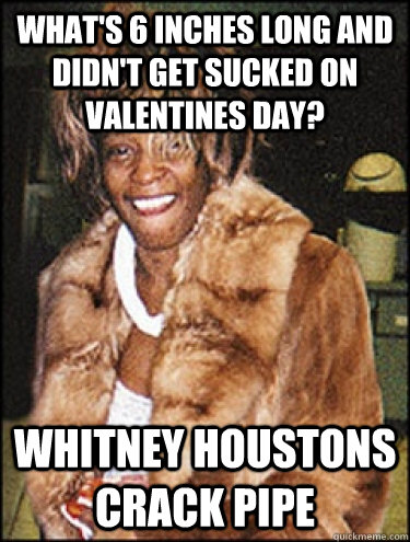 What's 6 inches long and didn't get sucked on Valentines Day? Whitney Houstons Crack pipe  