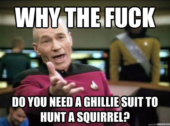 Why the fuck Do you need a ghillie suit to hunt a squirrel?  Annoyed Picard HD