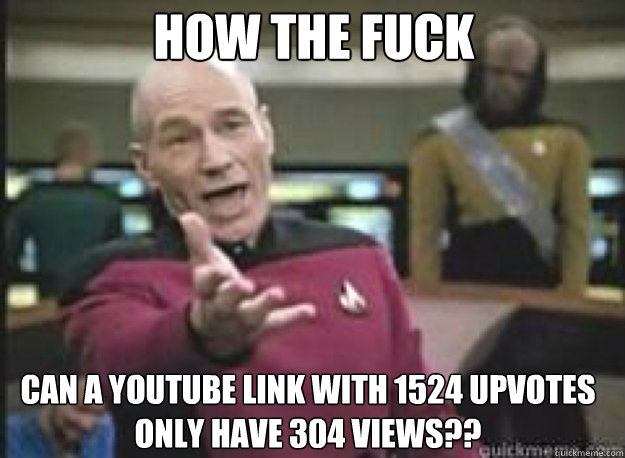 How the fuck  can a youtube link with 1524 upvotes only have 304 views??  What the Fuck