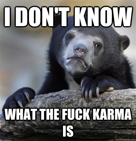 I don't know  What the fuck Karma is  Confession Bear