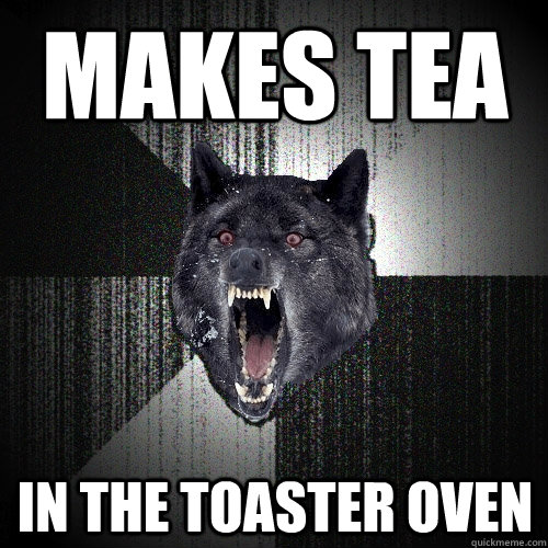 Makes Tea in the toaster oven  Insanity Wolf