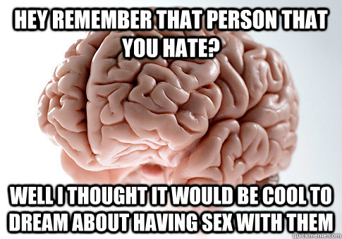 Hey remember that person that you hate? Well i thought it would be cool to dream about having sex with them  Scumbag Brain