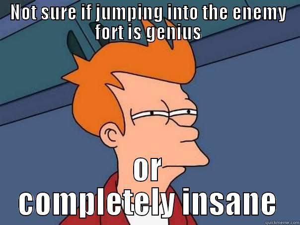 NOT SURE IF JUMPING INTO THE ENEMY FORT IS GENIUS OR COMPLETELY INSANE Futurama Fry