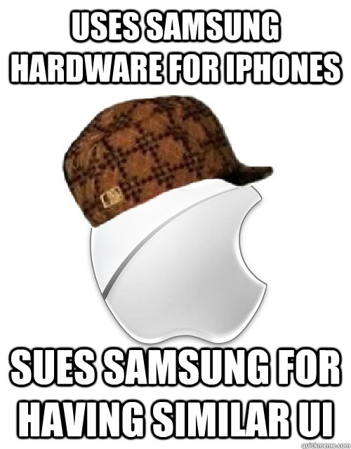 uses samsung hardware for iphones sues samsung for having similar ui  Scumbag Apple
