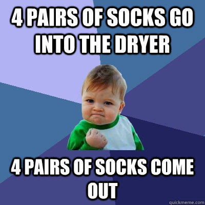 4 pairs of socks go into the dryer 4 pairs of socks come out  Success Kid