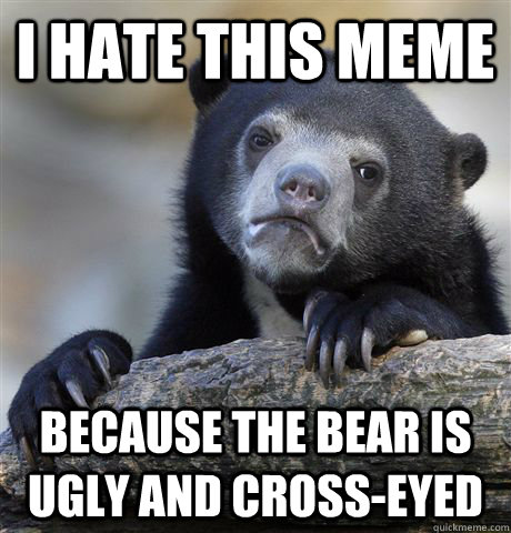 I hate this meme Because the bear is ugly and cross-eyed  Confession Bear