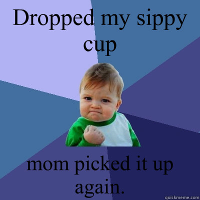 Dropped my sippy cup mom picked it up again.  Success Kid