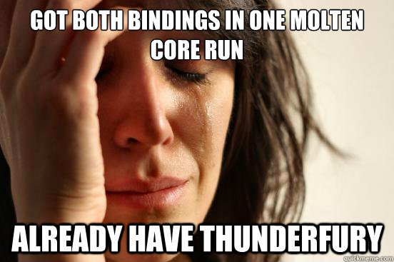 Got both bindings in one Molten Core Run Already have thunderfury  First World Problems
