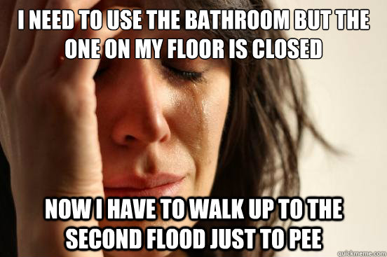 I need to use the bathroom but the one on my floor is closed Now I have to walk up to the second flood just to pee  First World Problems
