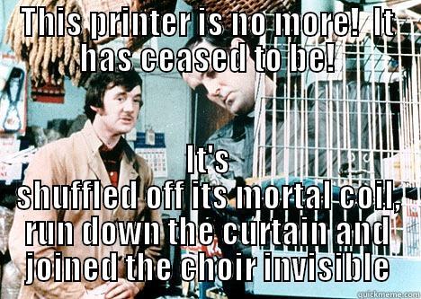 THIS PRINTER IS NO MORE!  IT HAS CEASED TO BE! IT'S SHUFFLED OFF ITS MORTAL COIL, RUN DOWN THE CURTAIN AND JOINED THE CHOIR INVISIBLE Misc
