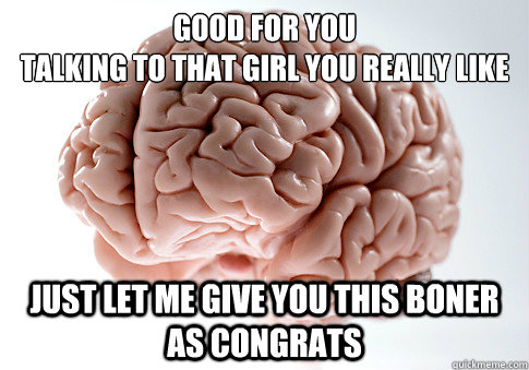 Good for you 
talking to that girl you really like just let me give you this boner as congrats  Scumbag Brain