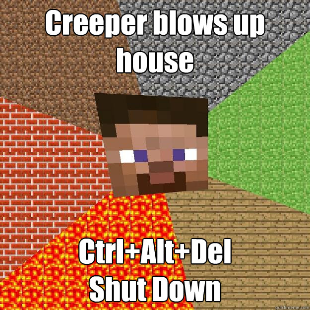Creeper blows up house Ctrl+Alt+Del
Shut Down  Minecraft