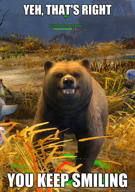 Yeh, That's right You keep smiling  Offensive Rhyming Guild Wars 2 Bear
