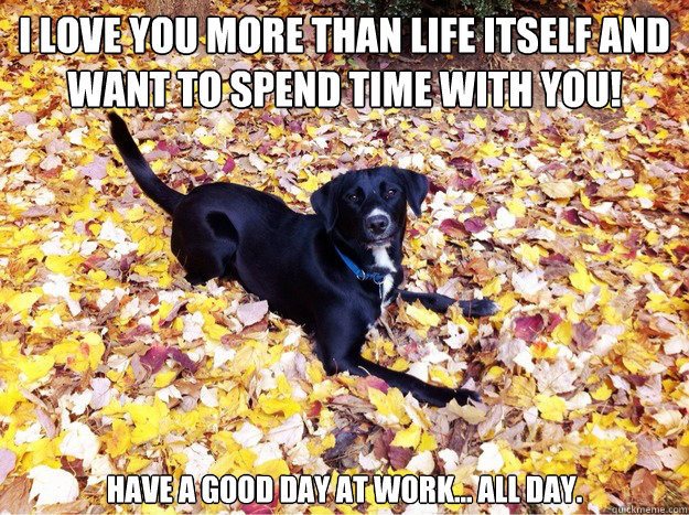 I love you more than life itself and want to spend time with you! Have a good day at work... all day.  - I love you more than life itself and want to spend time with you! Have a good day at work... all day.   Guilt Giving Good Dog