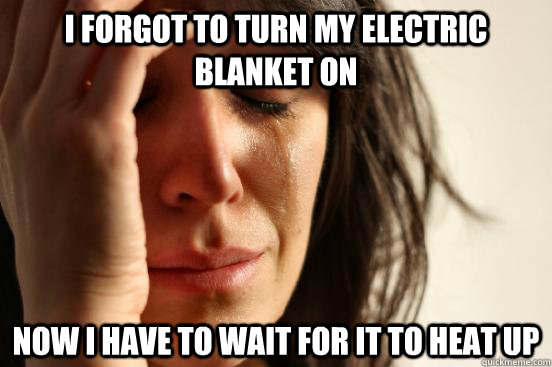 I forgot to turn my electric blanket on Now i have to wait for it to heat up  First World Problems