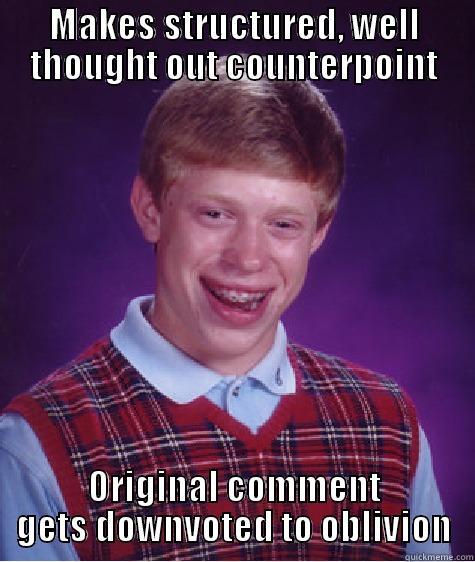 MAKES STRUCTURED, WELL THOUGHT OUT COUNTERPOINT ORIGINAL COMMENT GETS DOWNVOTED TO OBLIVION Bad Luck Brian