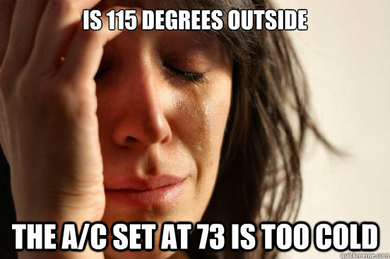 Is 115 degrees outside the a/c set at 73 is too cold  First World Problems