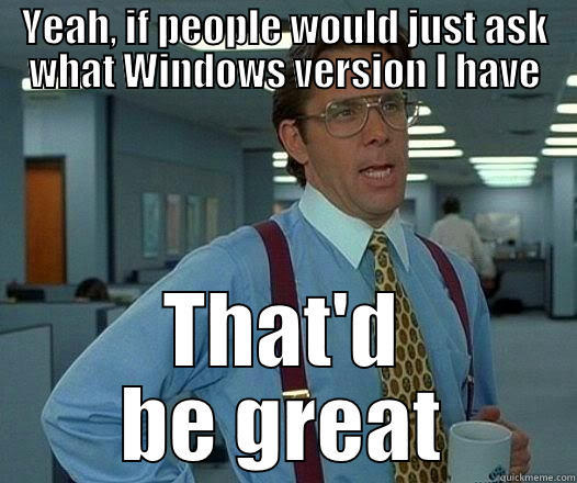 YEAH, IF PEOPLE WOULD JUST ASK WHAT WINDOWS VERSION I HAVE THAT'D BE GREAT Office Space Lumbergh