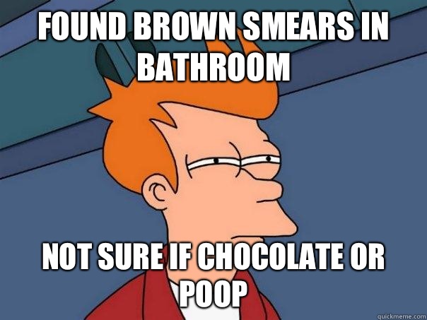 Found brown smears in bathroom Not sure if chocolate or poop  Futurama Fry