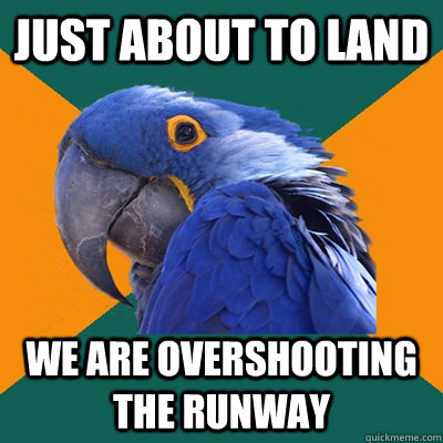 just about to land we are overshooting the runway  Paranoid Parrot