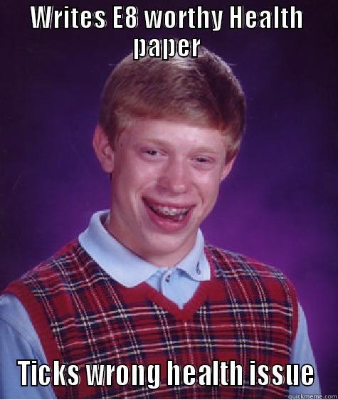 WRITES E8 WORTHY HEALTH PAPER TICKS WRONG HEALTH ISSUE Bad Luck Brian