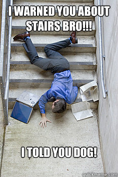 I warned you about stairs bro!!! I told you dog! - I warned you about stairs bro!!! I told you dog!  Stairs