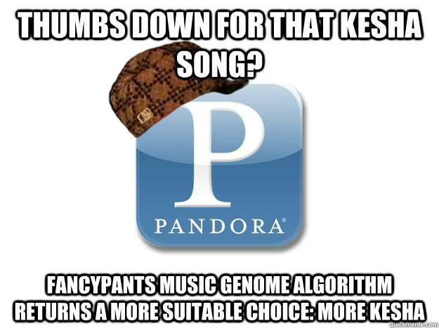 Thumbs down for that Kesha song? fancypants music genome algorithm returns a more suitable choice: more kesha - Thumbs down for that Kesha song? fancypants music genome algorithm returns a more suitable choice: more kesha  Misc