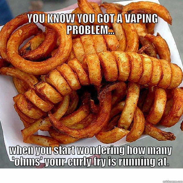                                                                                             YOU KNOW YOU GOT A VAPING PROBLEM... WHEN YOU START WONDERING HOW MANY 'OHMS' YOUR CURLY FRY IS RUNNING AT.                                                                                       Misc