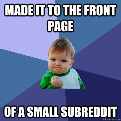 made it to the front page of a small subreddit  Success Kid