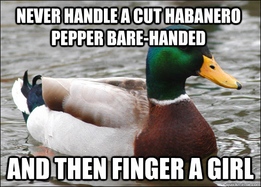 Never handle a cut habanero pepper bare-handed and then finger a girl  Actual Advice Mallard