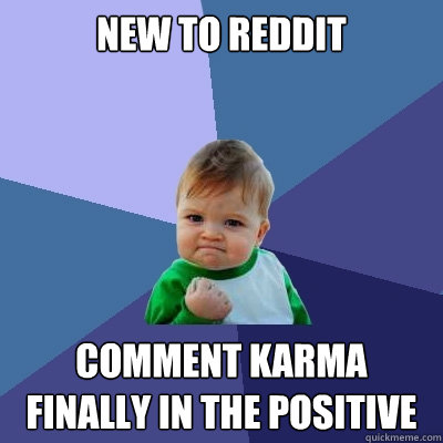 new to reddit comment karma finally in the positive  Success Kid