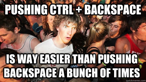 Pushing Ctrl + Backspace is way easier than pushing backspace a bunch of times - Pushing Ctrl + Backspace is way easier than pushing backspace a bunch of times  Sudden Clarity Clarence