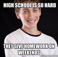 High school is so hard they give homework on weekends  High School Freshman