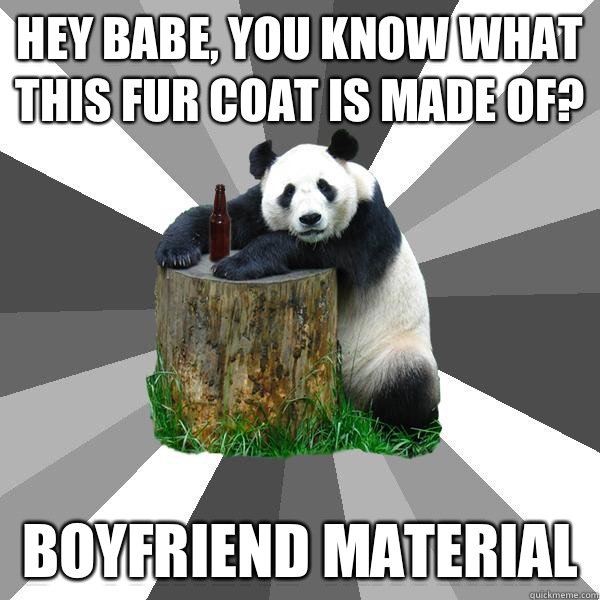Hey babe, you know what this fur coat is made of? Boyfriend material   Pickup-Line Panda