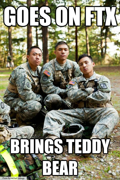 Goes on FTX Brings Teddy Bear  Hooah ROTC Cadet