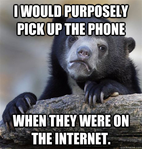I would purposely pick up the phone when they were on the internet.  Confession Bear