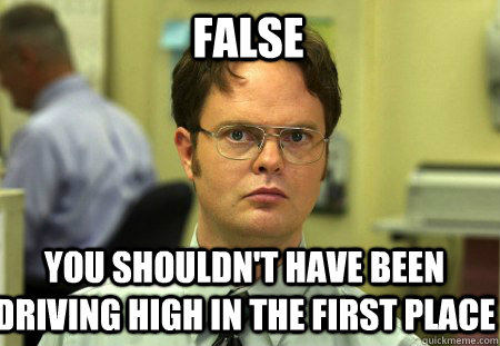 False You shouldn't have been driving high in the first place  Schrute