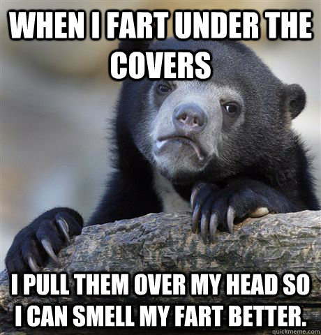 When I fart under the covers I pull them over my head so I can smell my fart better.  Confession Bear